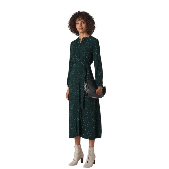 Whistles Sprinkle Print Green Long Sleeve Shirt Dress – Women’s Size 8 - Picture 1 of 14